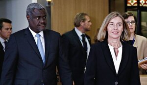 EU Commissioner Federica Mogherini and Moussa Faki Mahamat, Chairperson of the AU Commission in Brussels, © Shutterstock / Alexandros Michailidis