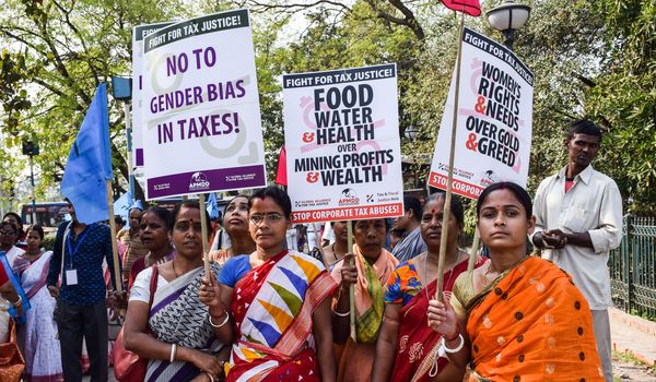 Women protesting for tax justice in India.